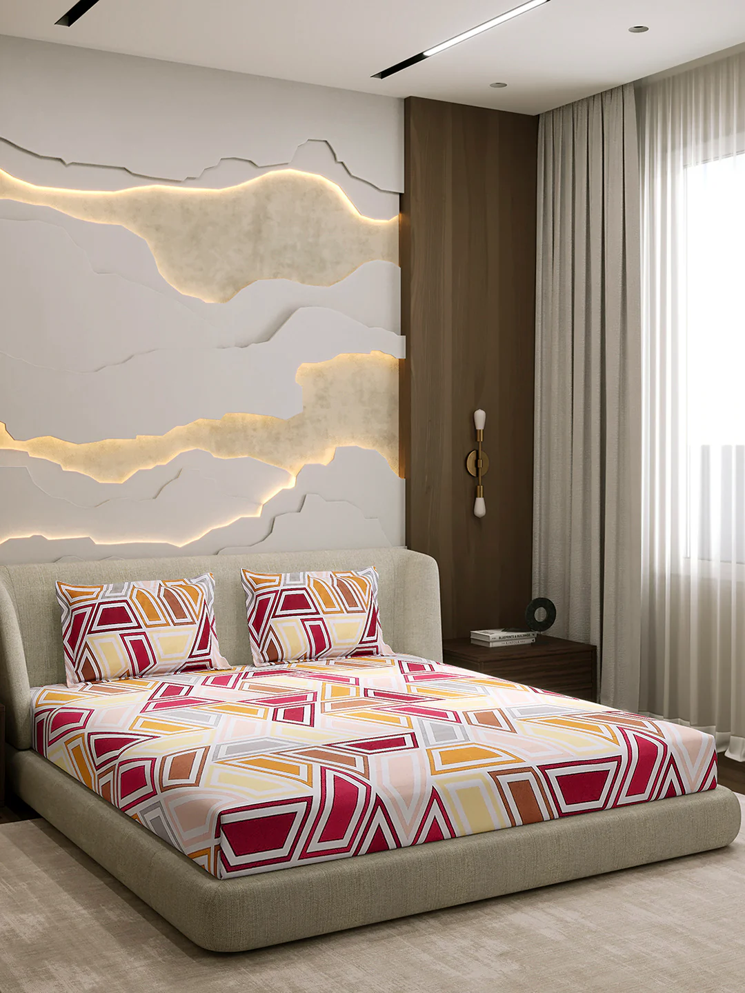 104 TC 100% Cotton Double Bed 1 Bedsheet with 2 Pillow Cover (Samriddhi) - Image 4