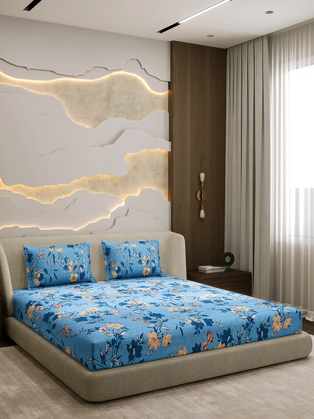104 TC 100% Cotton Double Bed 1 Bedsheet with 2 Pillow Cover (Samriddhi) - Image 4