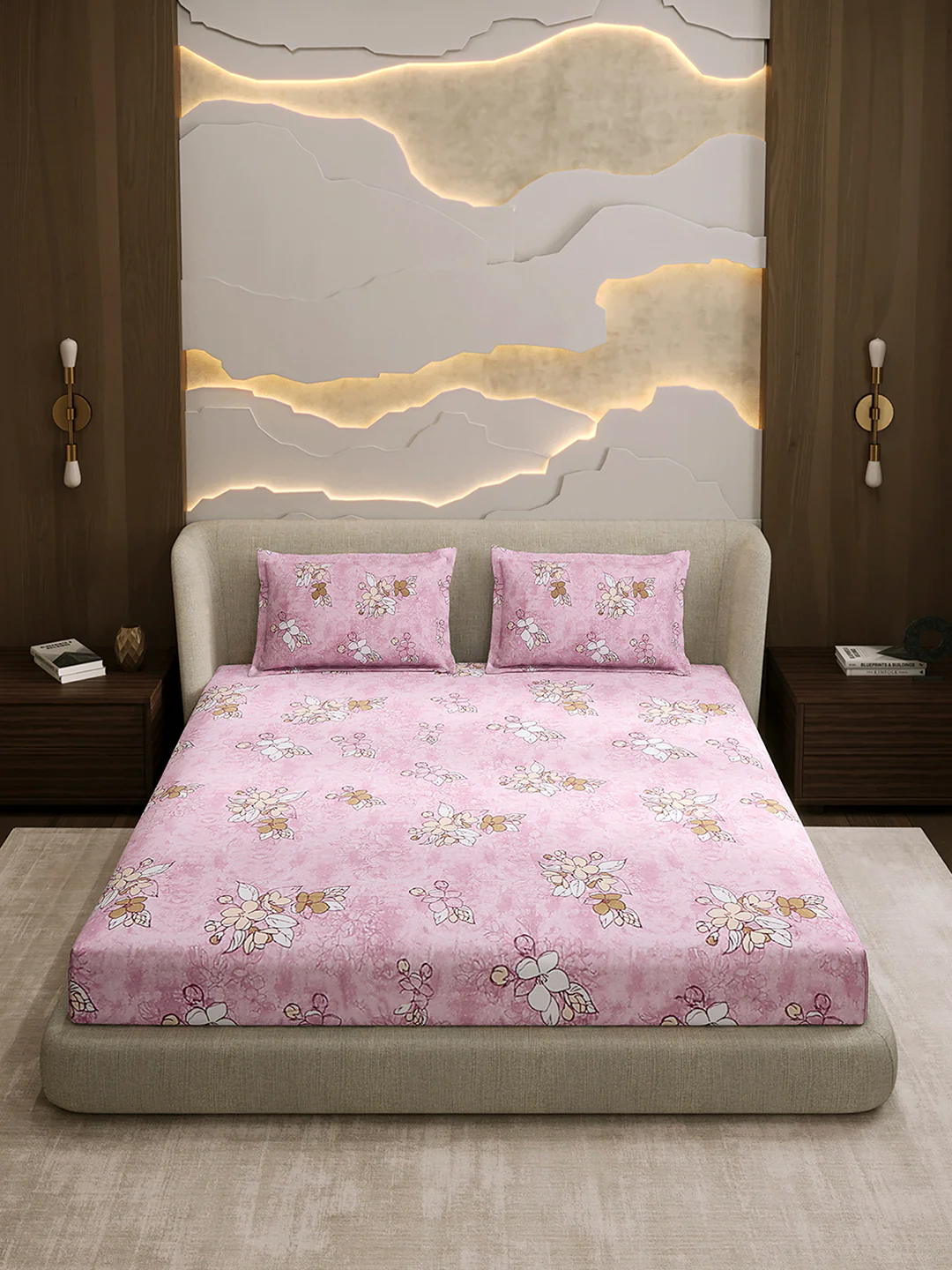 104 TC 100% Cotton Double Bed 1 Bedsheet with 2 Pillow Cover (Samriddhi) - Image 2