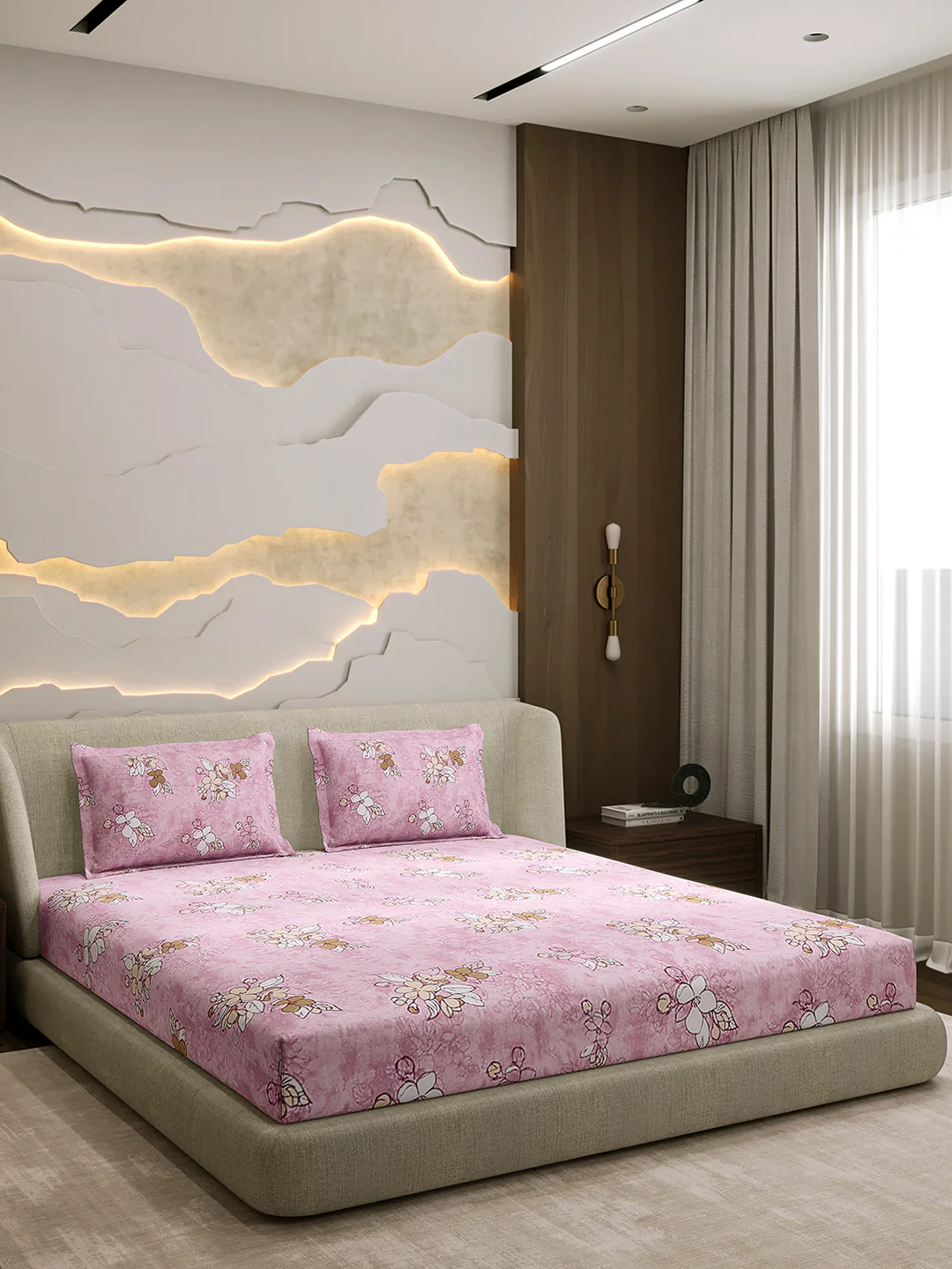 104 TC 100% Cotton Double Bed 1 Bedsheet with 2 Pillow Cover (Samriddhi) - Image 4