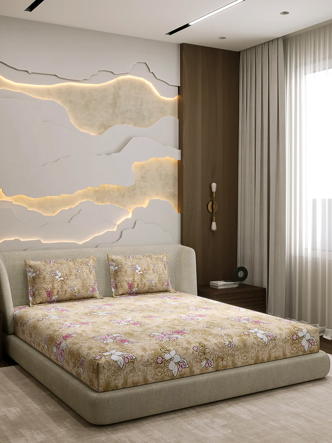 104 TC 100% Cotton Double Bed 1 Bedsheet with 2 Pillow Cover (Samriddhi) - Image 4