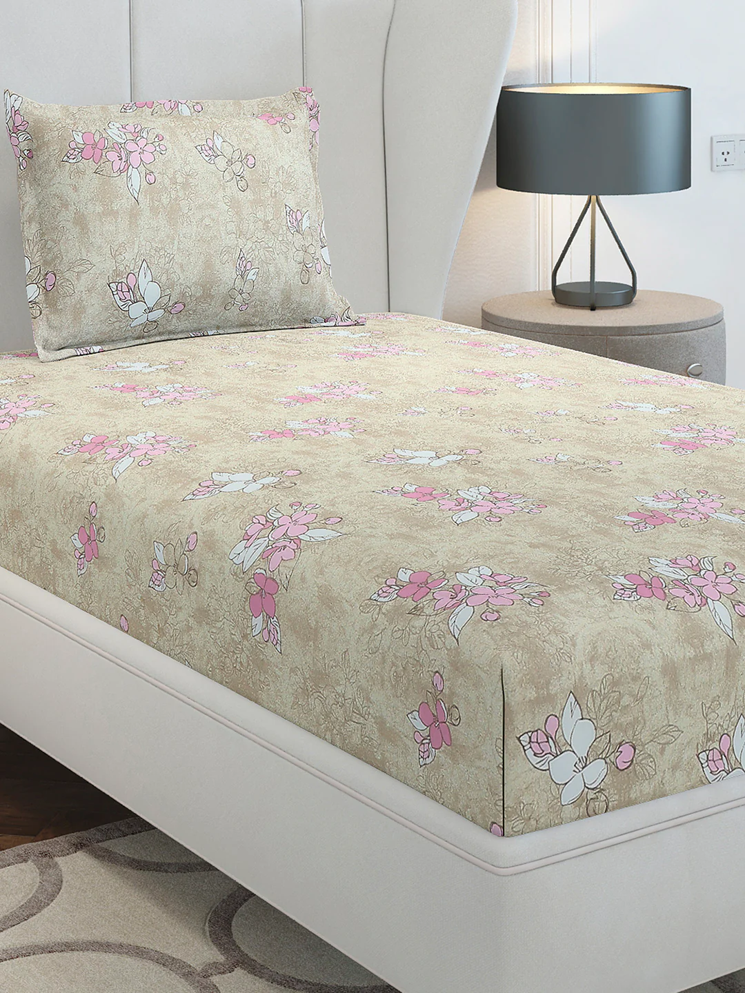 104 TC Cotton Single Bedsheet with 1 Pillow Cover (Elegance) - Image 2