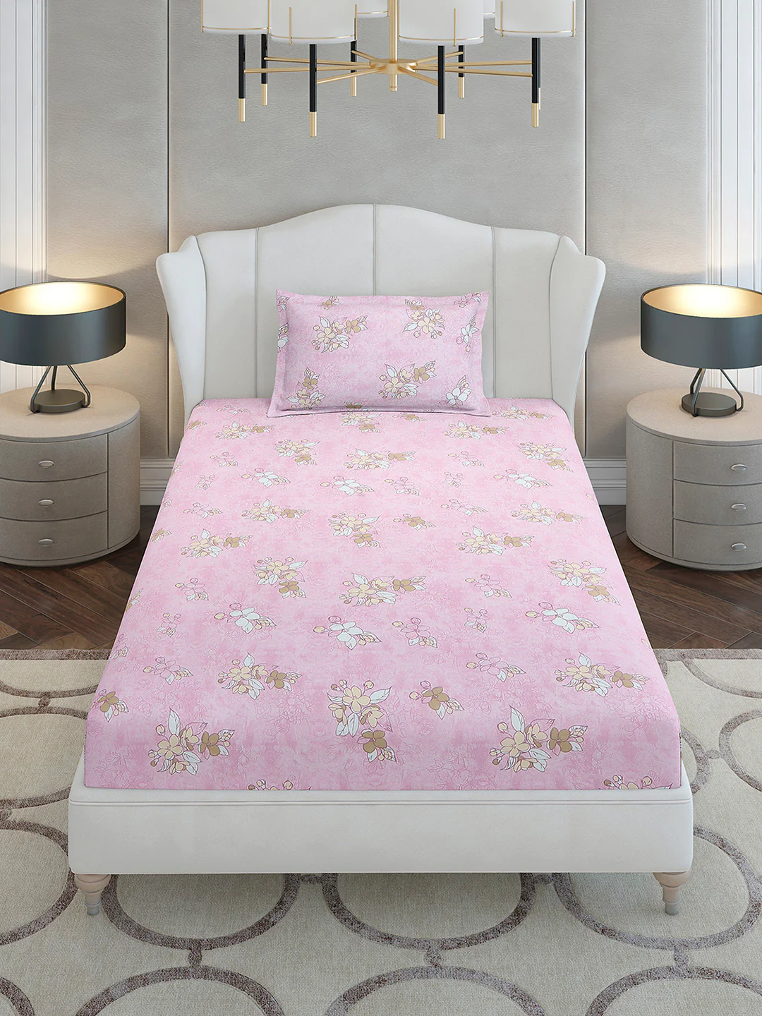 104 TC Cotton Single Bedsheet with 1 Pillow Cover (Elegance) - Image 2