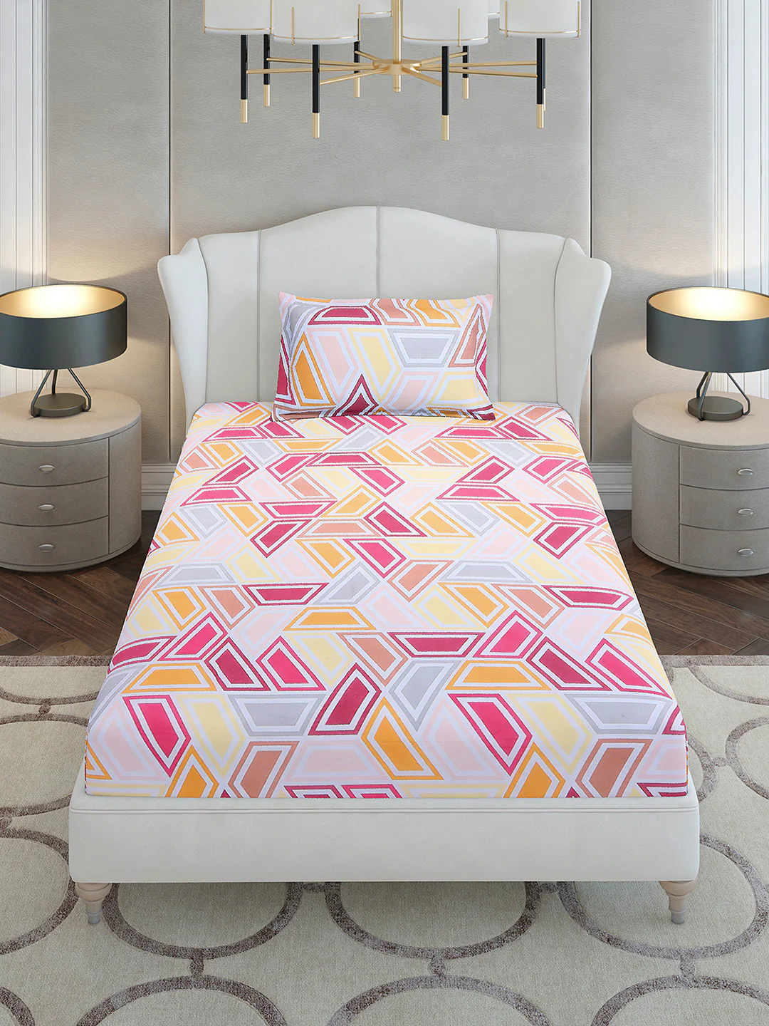 104 TC Cotton Single Bedsheet with 1 Pillow Cover (Elegance) - Image 2