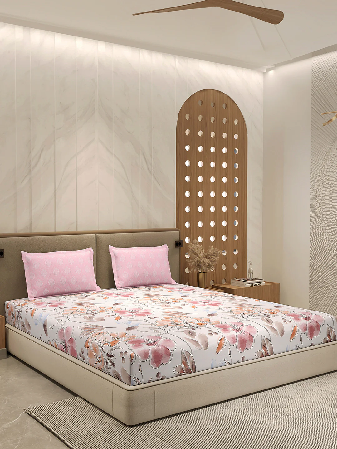110 GSM Polyester Double Bed 1 Bedsheet with 2 Pillow Cover (Aromatica) - Image 4