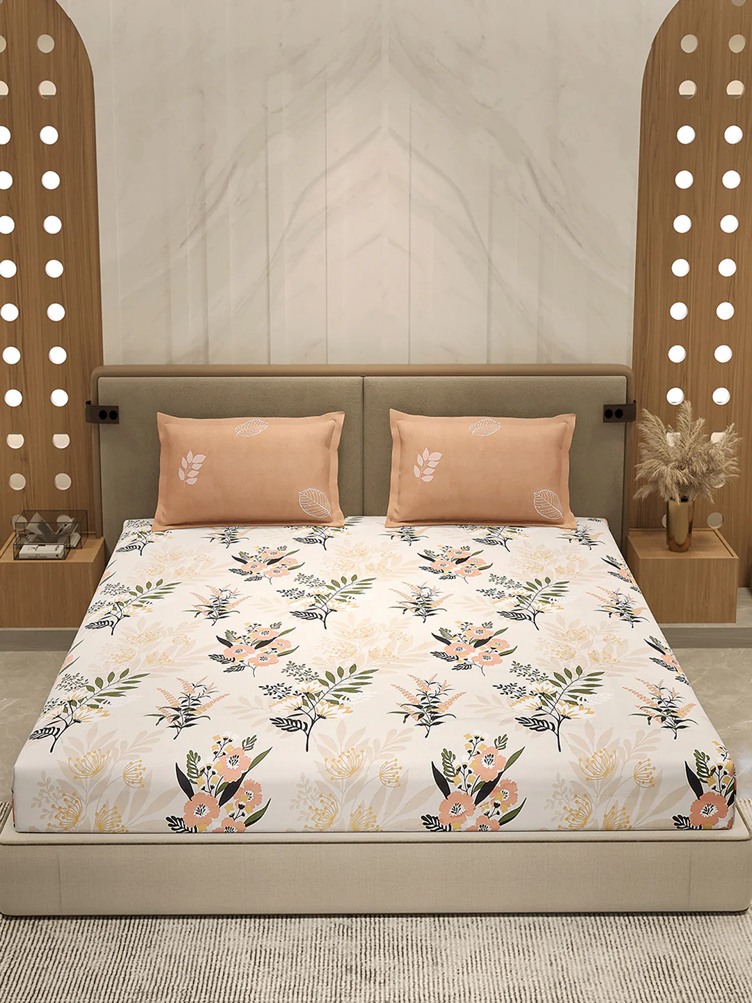 110 GSM Polyester Double Bed 1 Bedsheet with 2 Pillow Cover (Aromatica) - Image 2