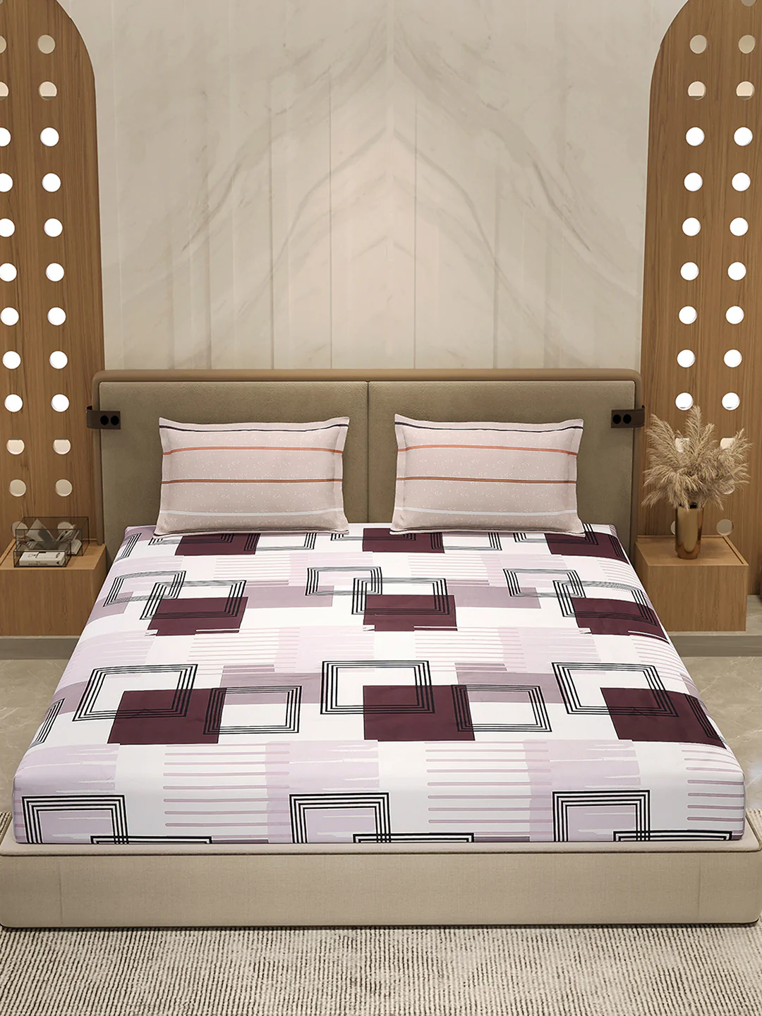 110 GSM Polyester Double Bed 1 Bedsheet with 2 Pillow Cover (Aromatica) - Image 2