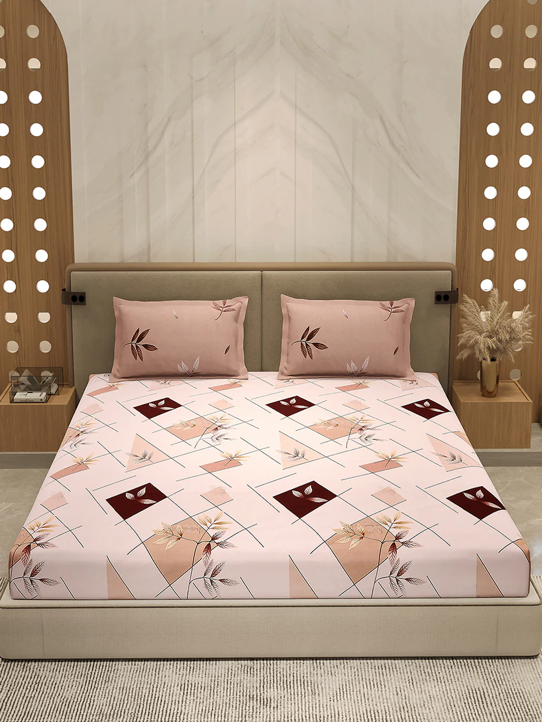 110 GSM Polyester Double Bed 1 Bedsheet with 2 Pillow Cover (Aromatica) - Image 2