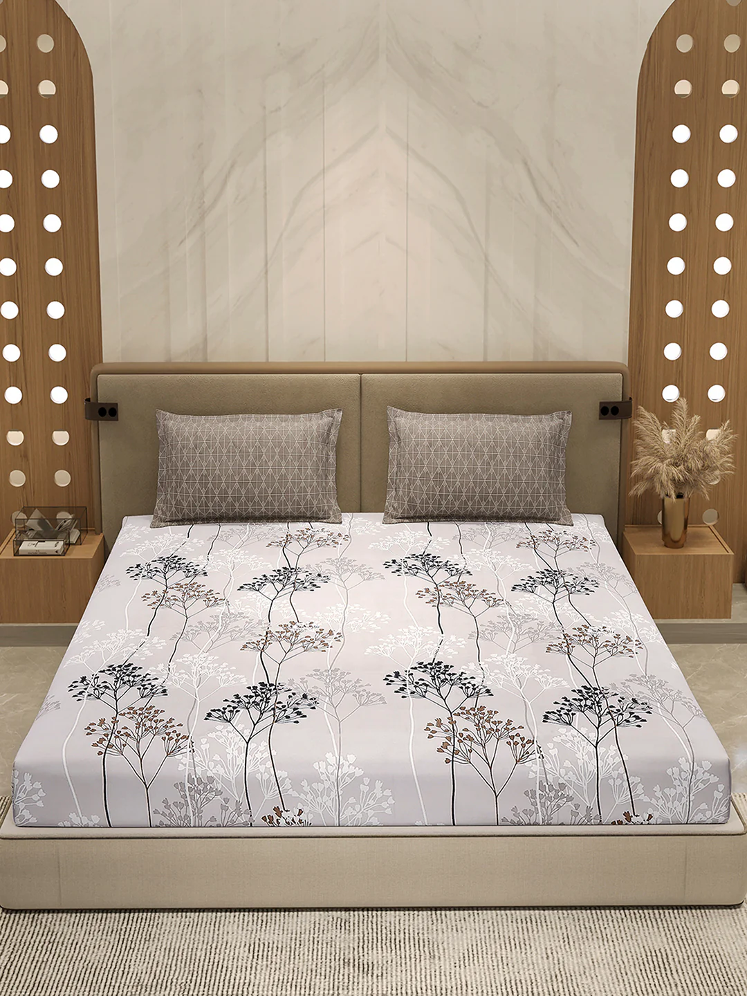 110 GSM Polyester Double Bed 1 Bedsheet with 2 Pillow Cover (Aromatica) - Image 2