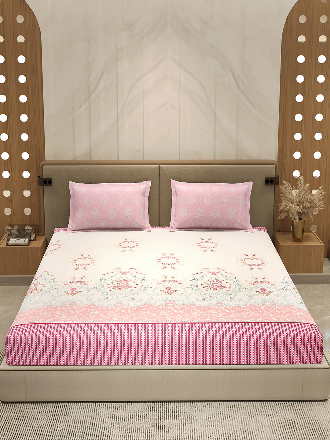 110 GSM Polyester Double Bed 1 Bedsheet with 2 Pillow Cover (Aromatica) - Image 2