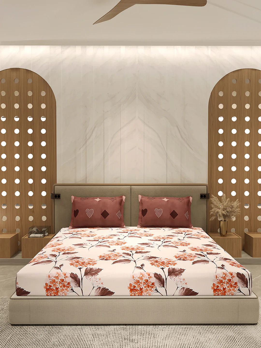 110 GSM Polyester Double Bed 1 Bedsheet with 2 Pillow Cover (Aromatica) - Image 3