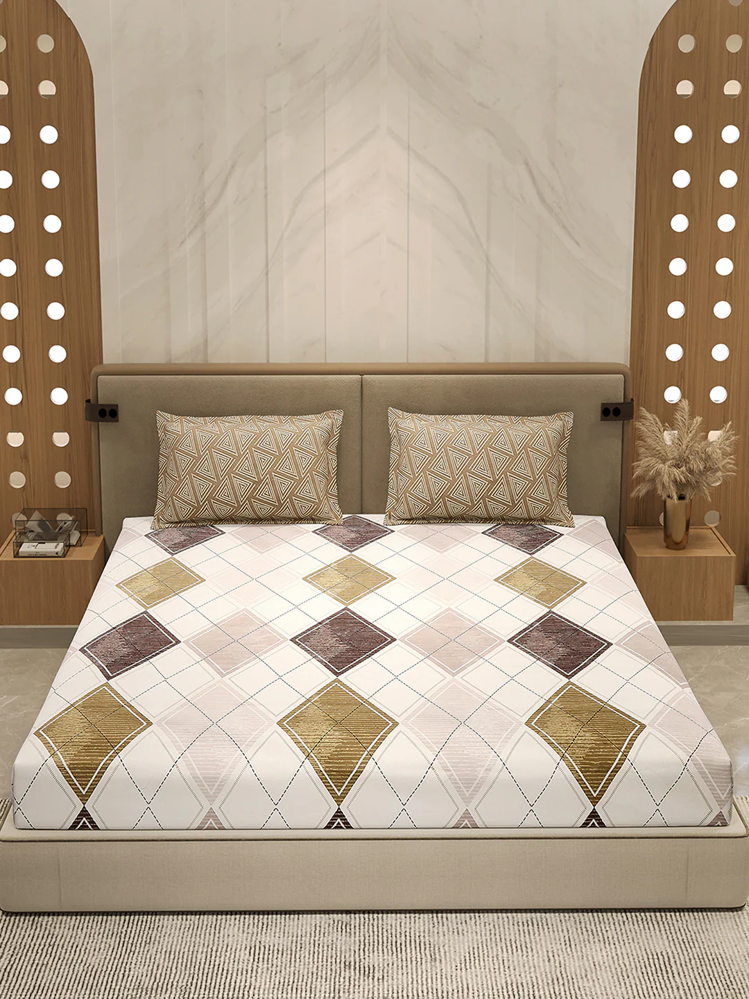 110 GSM Polyester Double Bed 1 Bedsheet with 2 Pillow Cover (Aromatica) - Image 2