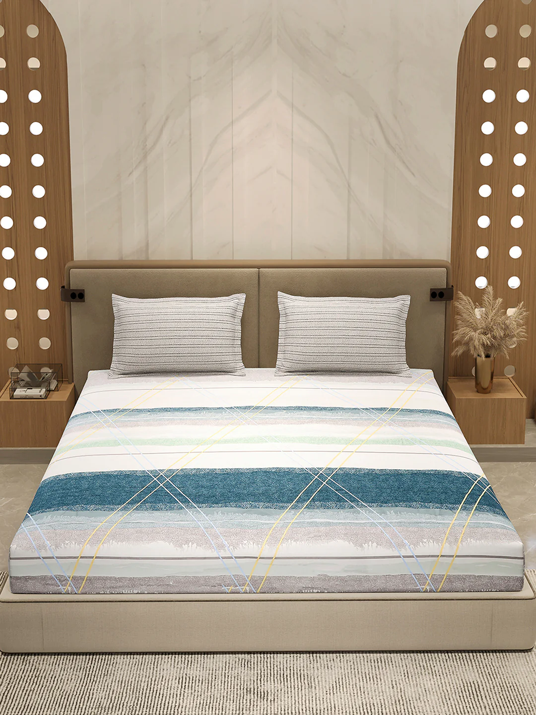 110 GSM Polyester Double Bed 1 Bedsheet with 2 Pillow Cover (Aromatica) - Image 2
