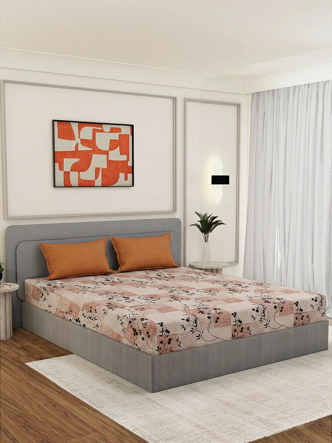 110 GSM Polyester Double Bed Bedsheet with 2 Pillow Covers Aromatica Collection - Image 2