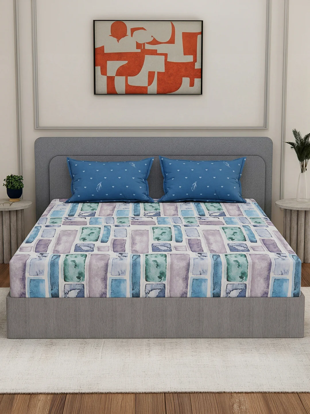 110 GSM Polyester Double Bed Bedsheet with 2 Pillow Covers Aromatica Collection - Image 3