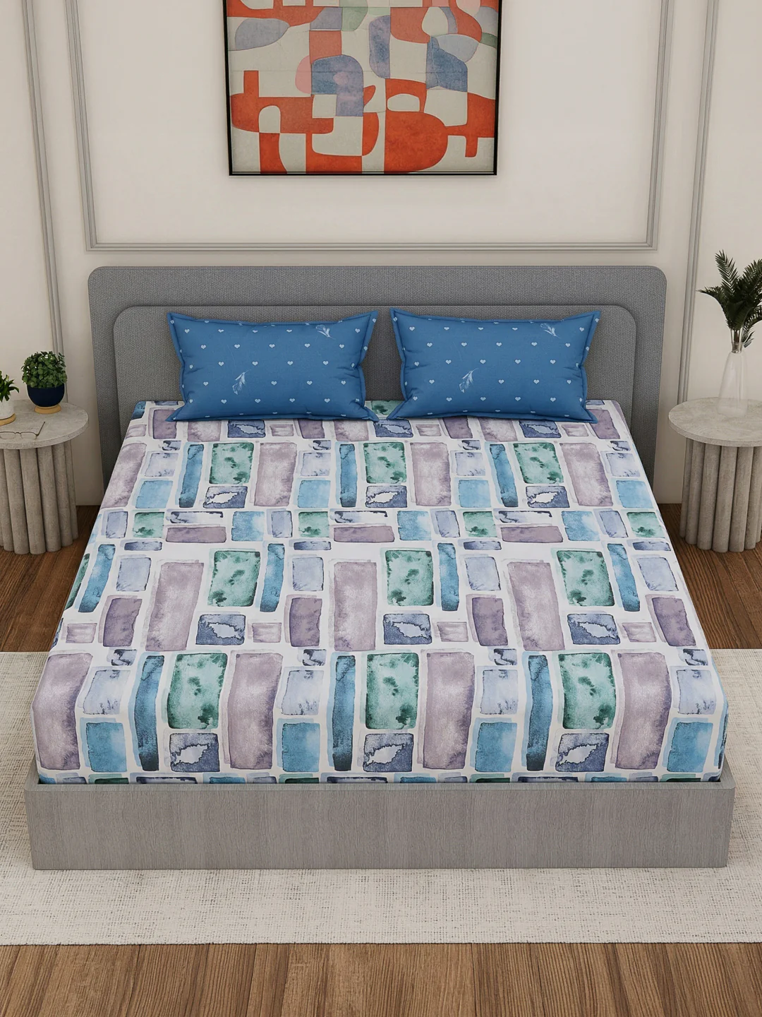 110 GSM Polyester Double Bed Bedsheet with 2 Pillow Covers Aromatica Collection - Image 4