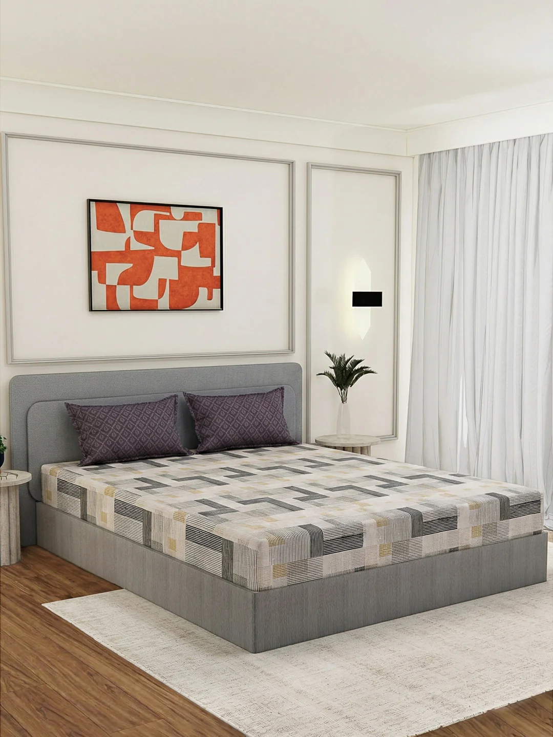 110 GSM Polyester Double Bed Bedsheet with 2 Pillow Covers Aromatica Collection - Image 2