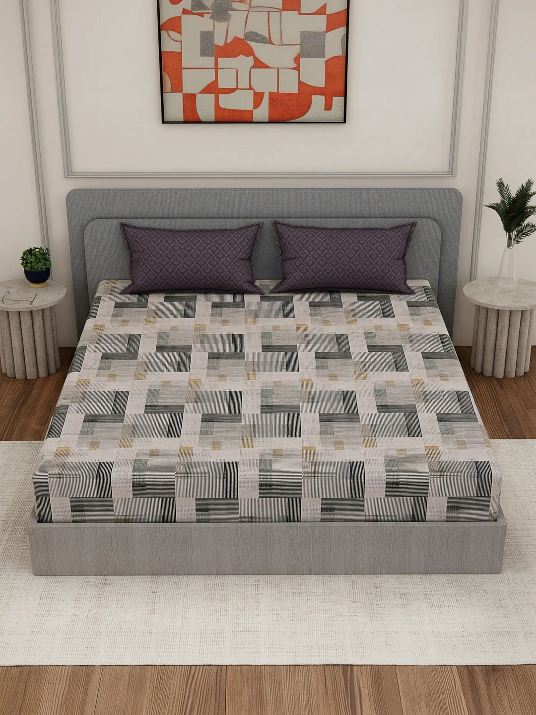 110 GSM Polyester Double Bed Bedsheet with 2 Pillow Covers Aromatica Collection - Image 4