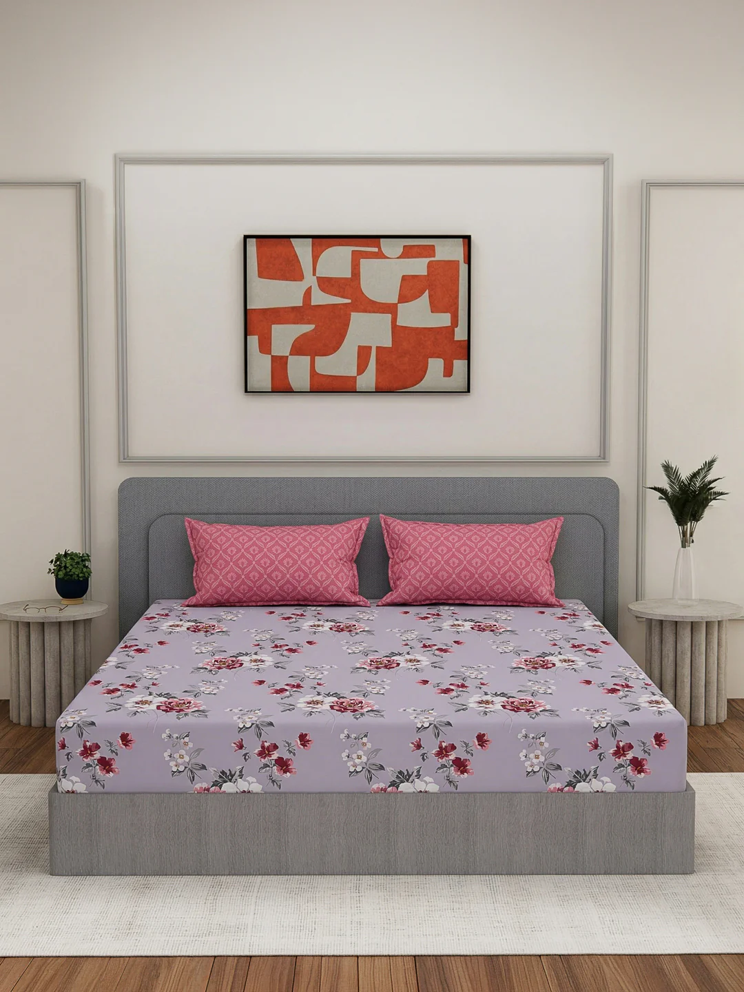 110 GSM Polyester Double Bed Bedsheet with 2 Pillow Covers Aromatica Collection - Image 5