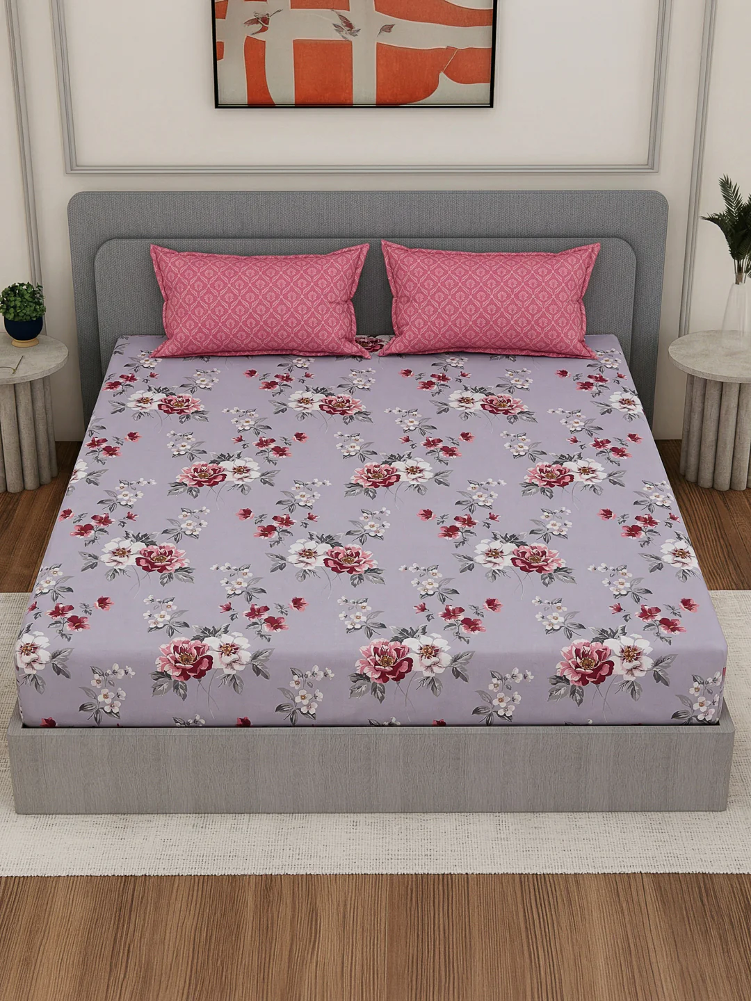 110 GSM Polyester Double Bed Bedsheet with 2 Pillow Covers Aromatica Collection - Image 6