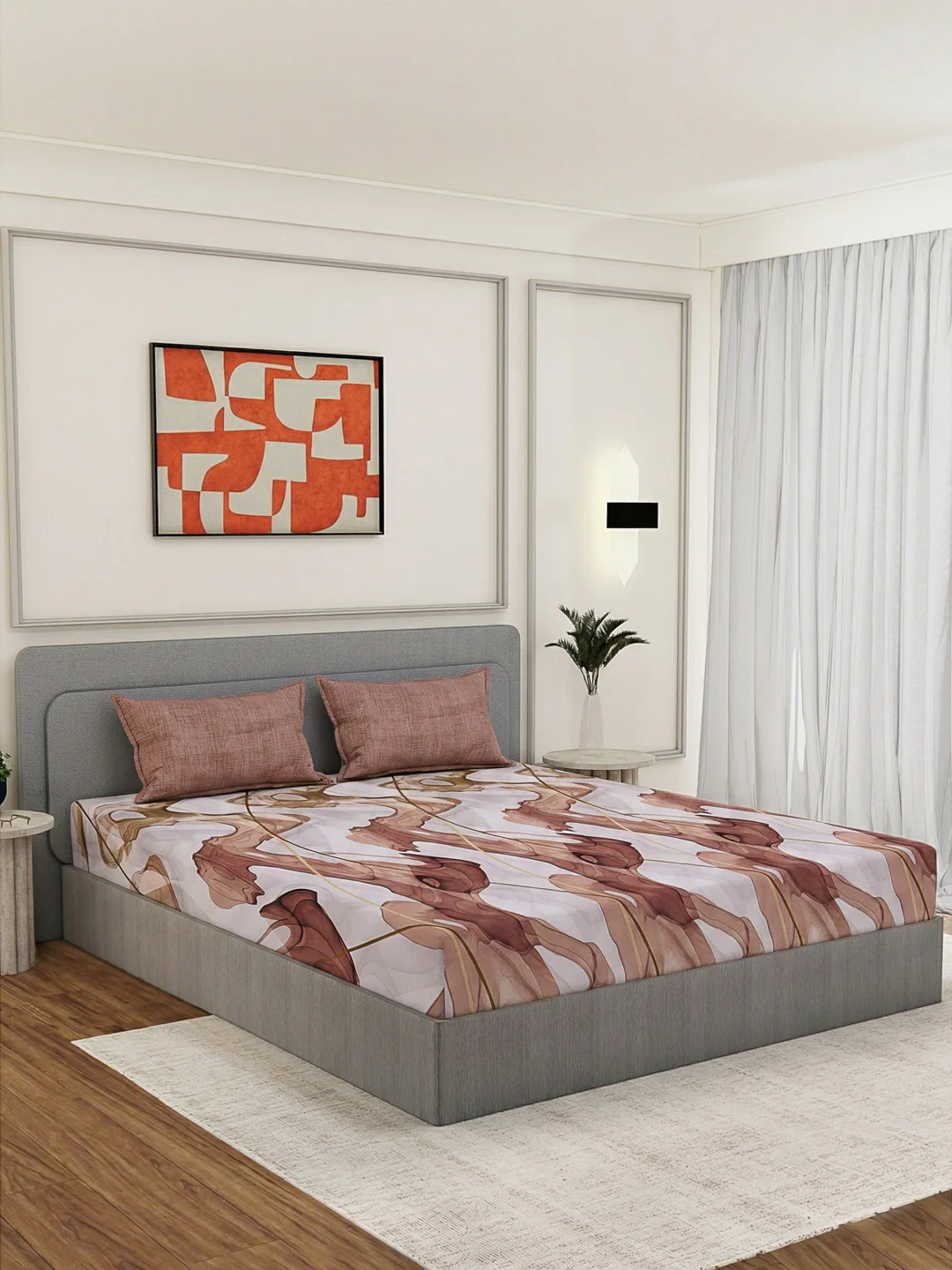 110 GSM Polyester Double Bed Bedsheet with 2 Pillow Covers Aromatica Collection - Image 2