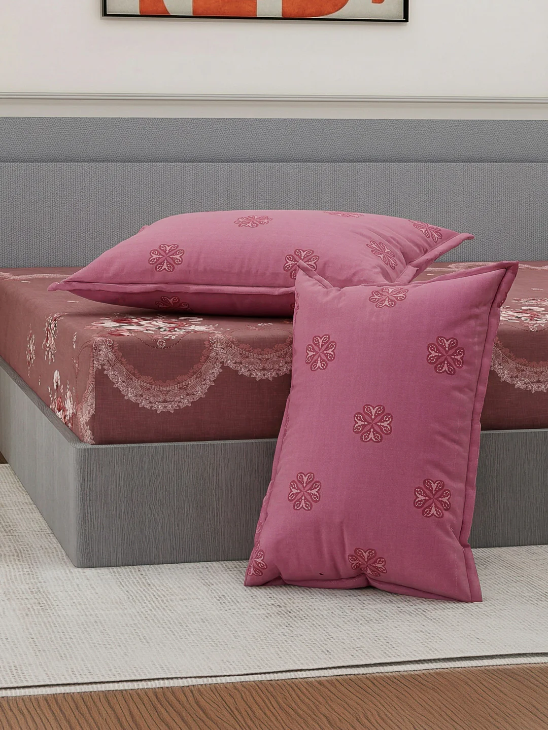 110 GSM Polyester Double Bed Bedsheet with 2 Pillow Covers Aromatica Collection - Image 5