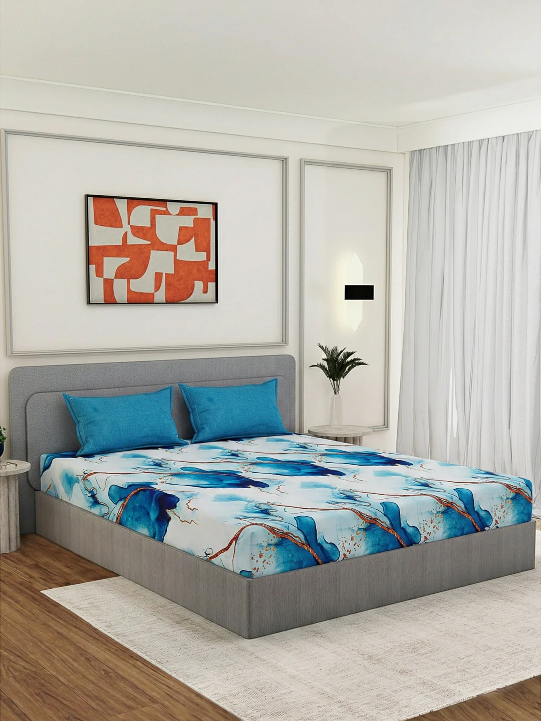 110 GSM Polyester Double Bed Bedsheet with 2 Pillow Covers Aromatica Collection - Image 2