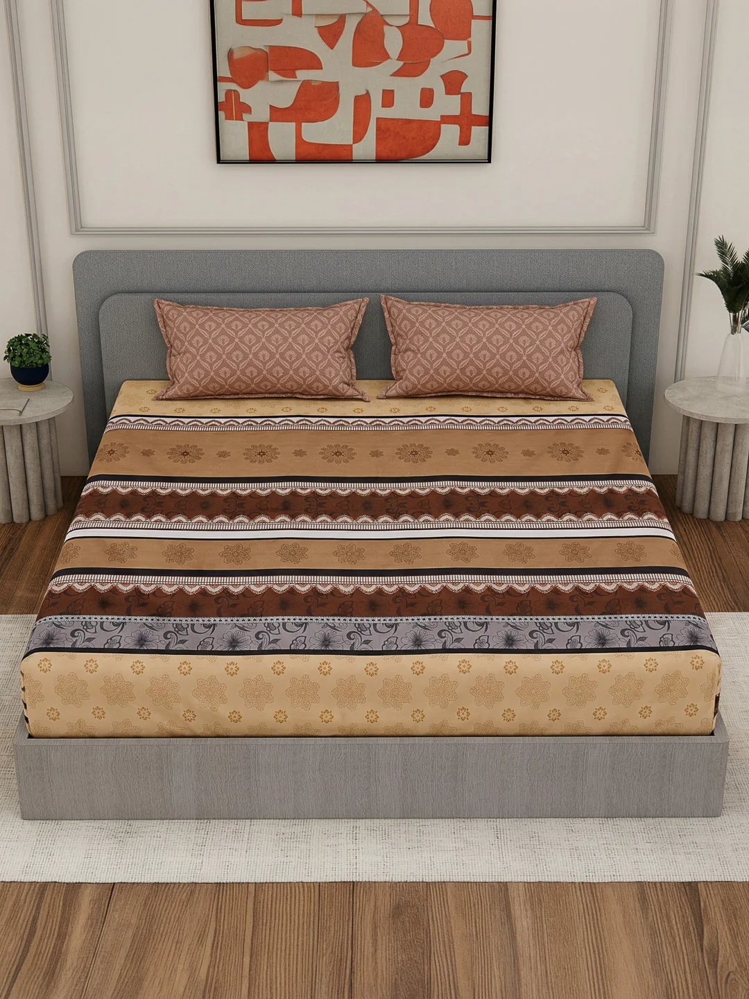 110 GSM Polyester Double Bed Bedsheet with 2 Pillow Covers Aromatica Collection - Image 6