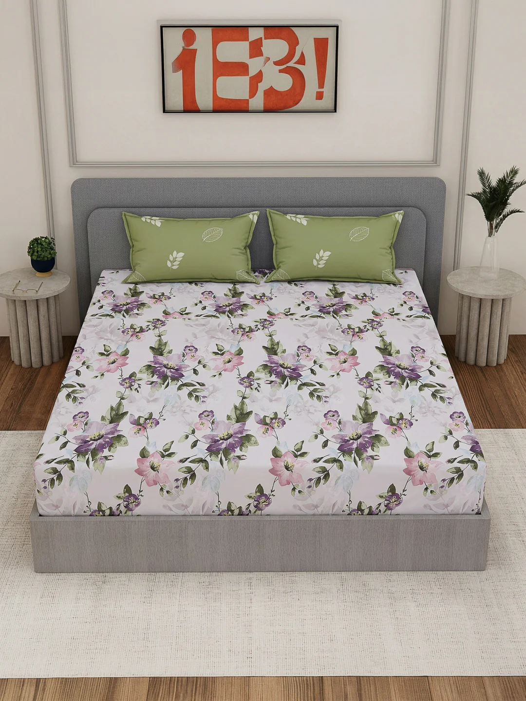 110 GSM Polyester Double Bed Bedsheet with 2 Pillow Covers Aromatica Collection - Image 4