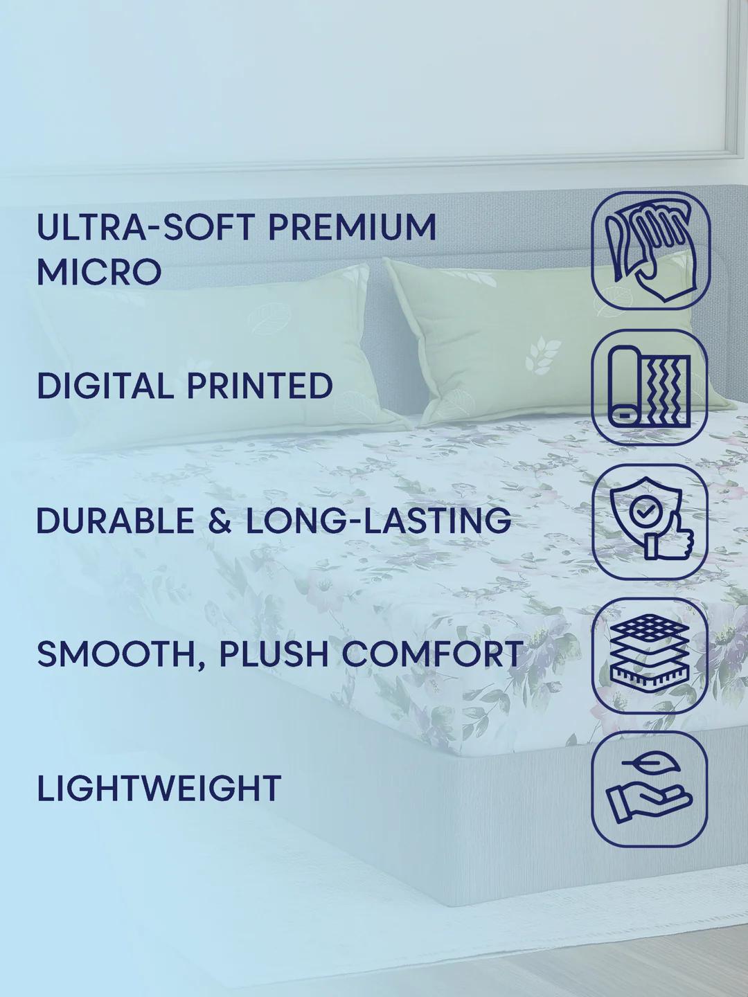 110 GSM Polyester Double Bed Bedsheet with 2 Pillow Covers Aromatica Collection - Image 9