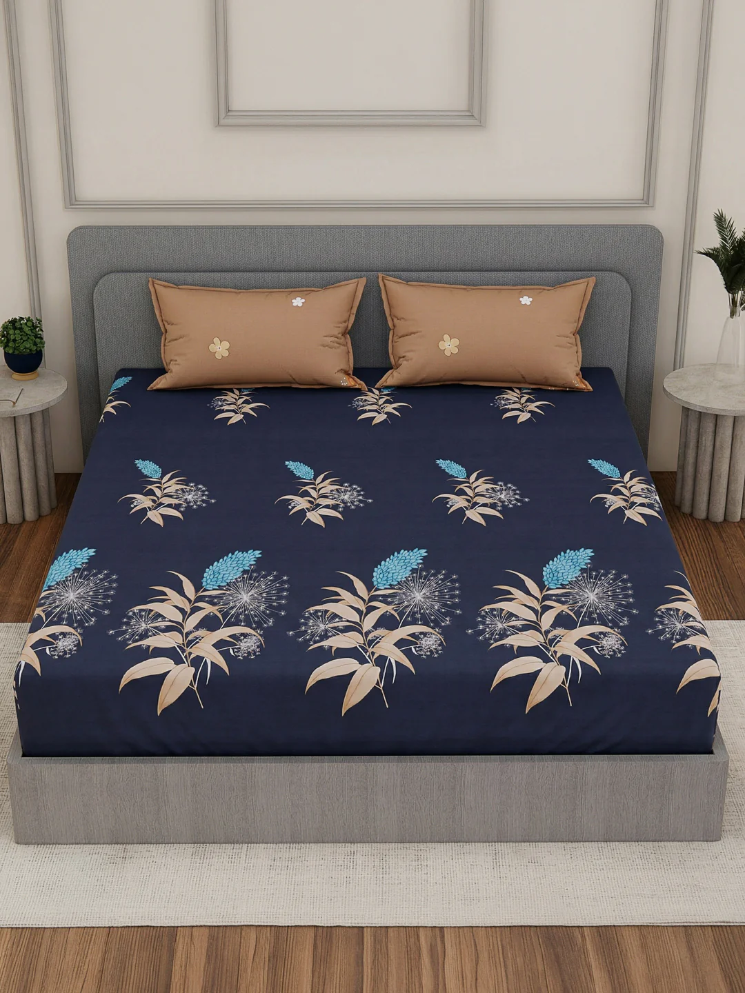 110 GSM Polyester Double Bed Bedsheet with 2 Pillow Covers Aromatica Collection - Image 4