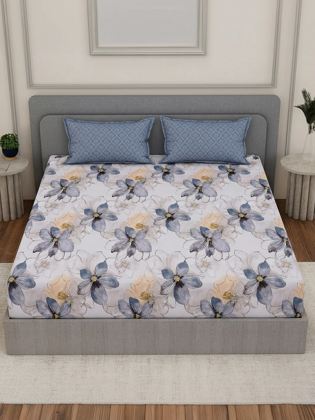 110 GSM Polyester Double Bed Bedsheet with 2 Pillow Covers Aromatica Collection - Image 4