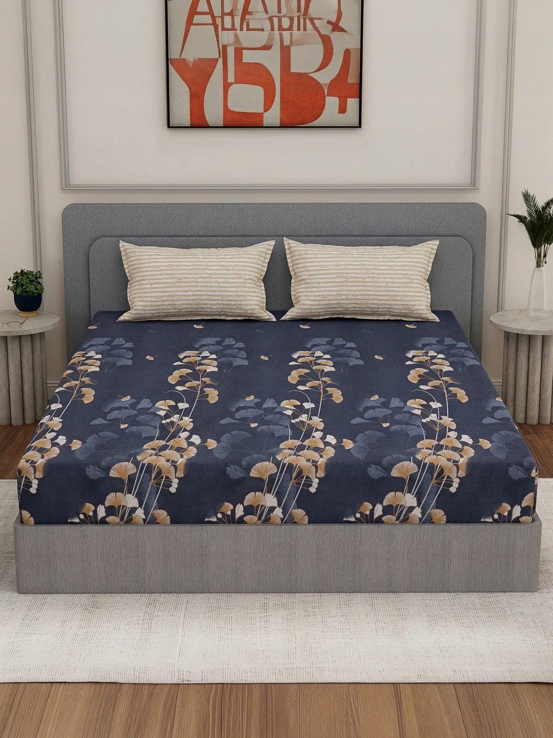 110 GSM Polyester Double Bed Bedsheet with 2 Pillow Covers Aromatica Collection - Image 3
