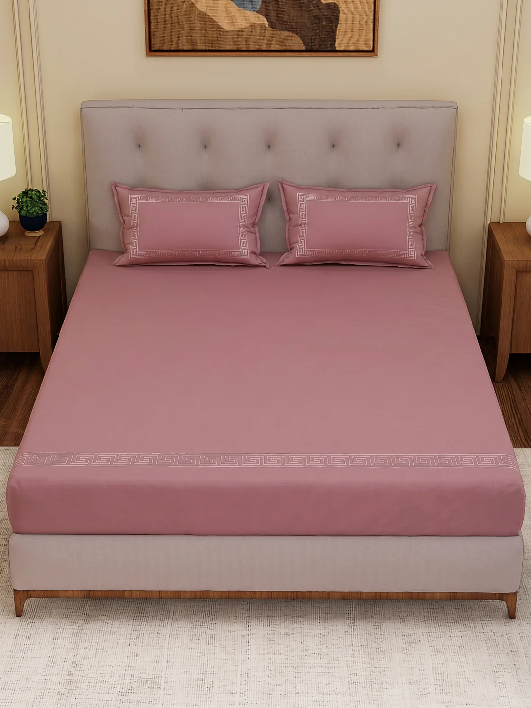 Premium 110 GSM Polyester King Size Bedsheet with 2 Pillow Covers Elite Embroidery Collection - Image 4