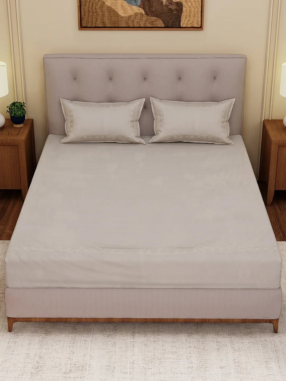 Premium 110 GSM Polyester King Size Bedsheet with 2 Pillow Covers Elite Embroidery Collection - Image 4