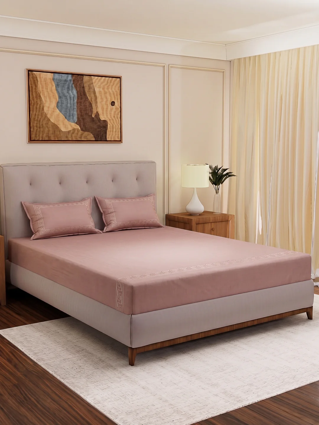 Premium 110 GSM Polyester King Size Bedsheet with 2 Pillow Covers Elite Embroidery Collection - Image 2