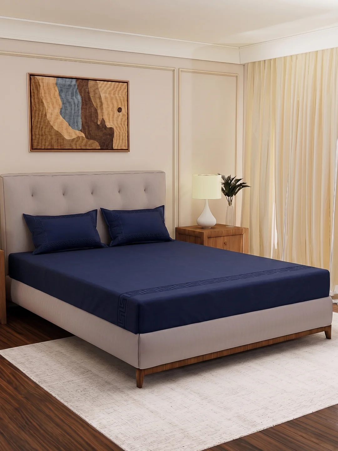 Premium 110 GSM Polyester King Size Bedsheet with 2 Pillow Covers Elite Embroidery Collection - Image 2