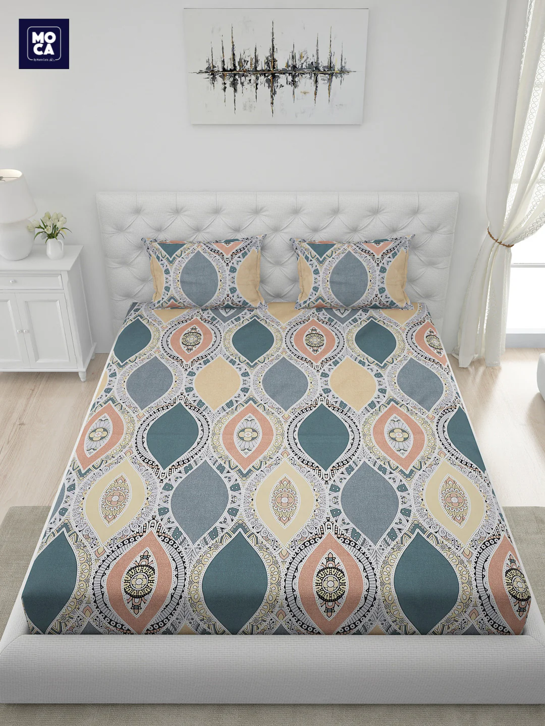 120 GSM Polyester Double Bed 1 Bedsheet with 2 Pillow Covers (Dazzle) - Image 4