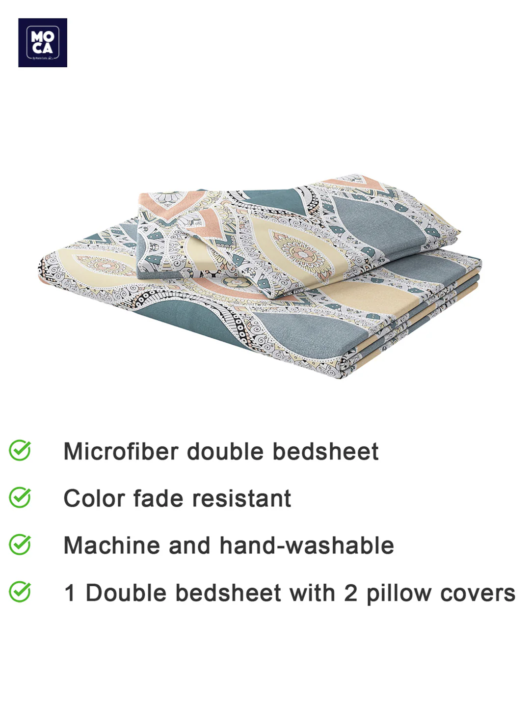 120 GSM Polyester Double Bed 1 Bedsheet with 2 Pillow Covers (Dazzle) - Image 5