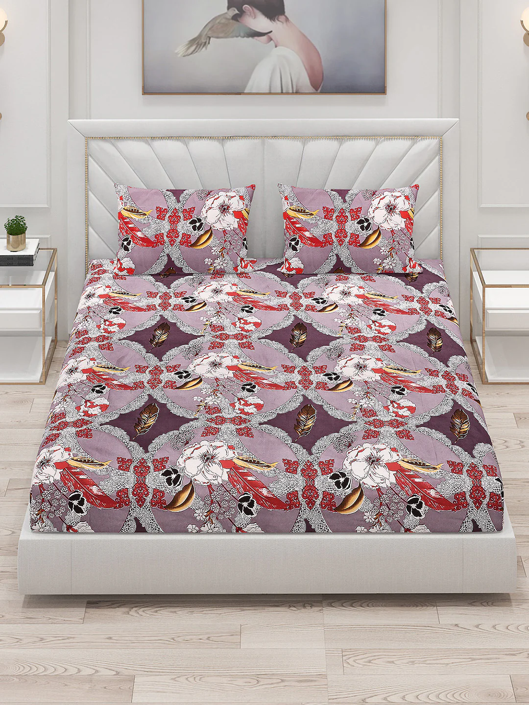 120 GSM  Polyester Double Bed Bedsheet with 2 Pillow Covers - Updated - Image 2