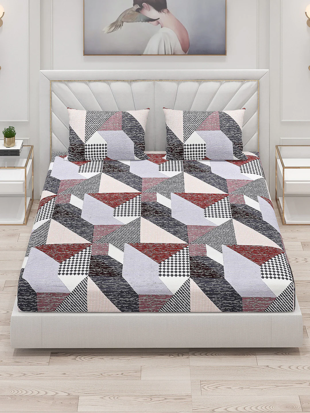 120 GSM  Polyester Double Bed Bedsheet with 2 Pillow Covers - Updated - Updated - Image 2