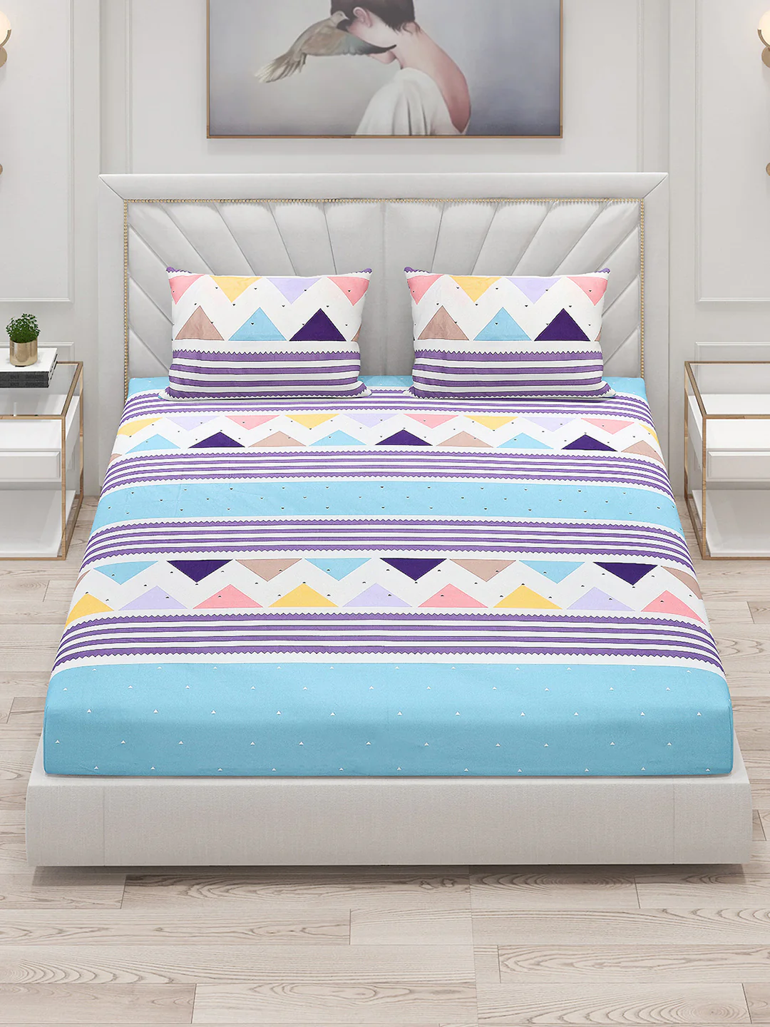 120 GSM  Polyester Double Bed Bedsheet with 2 Pillow Covers - Updated - Updated - Image 2