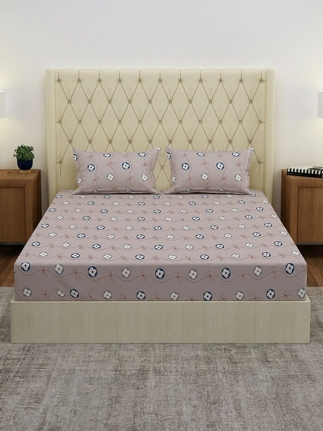 120 GSM Polyester Double Bed Bedsheet with 2 Pillow Covers Clara Collection - Image 3