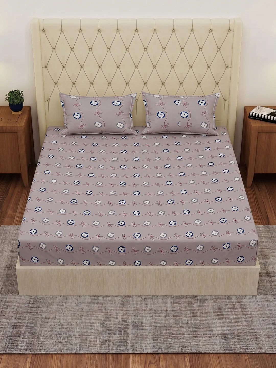 120 GSM Polyester Double Bed Bedsheet with 2 Pillow Covers Clara Collection - Image 4