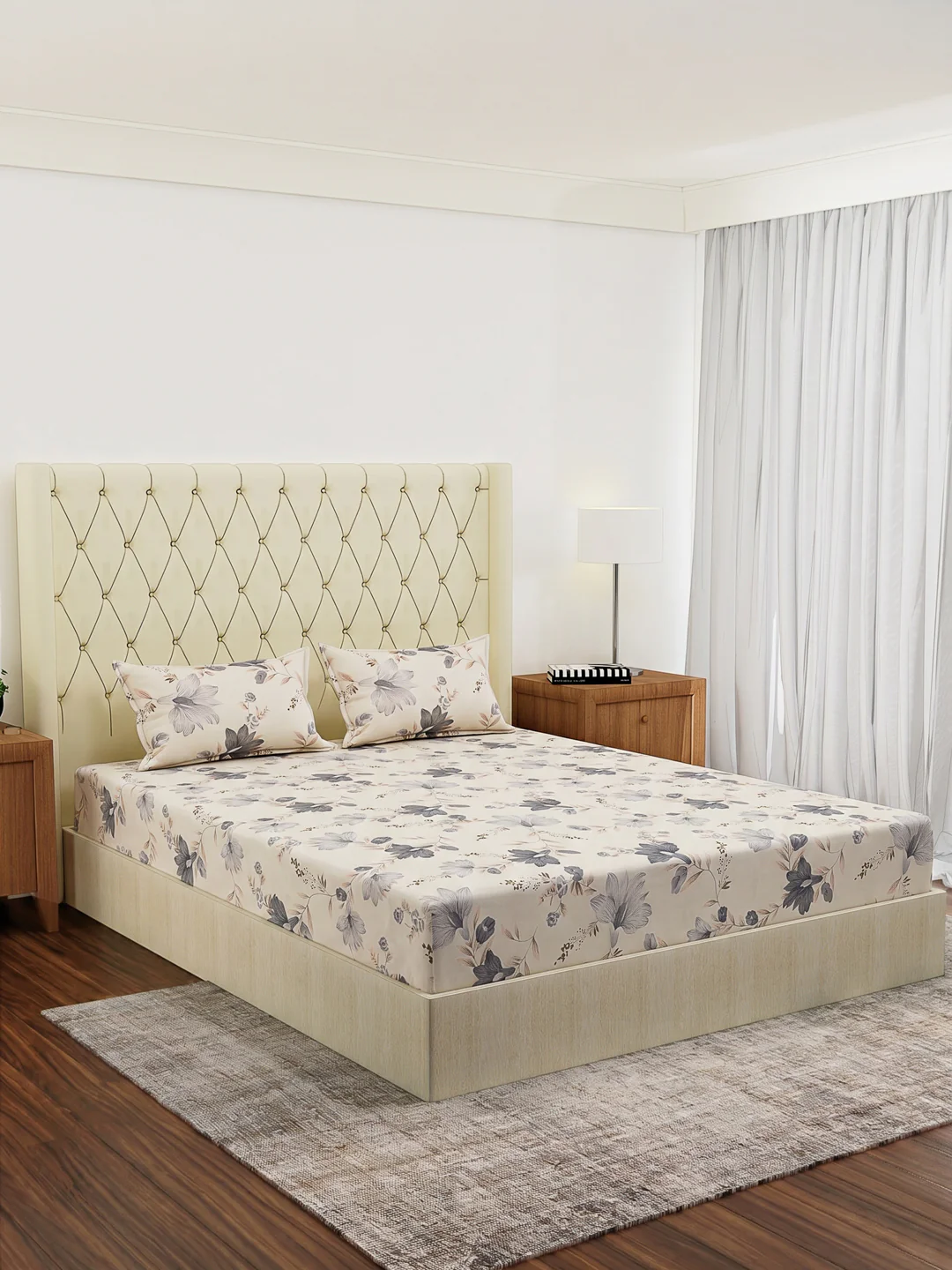 120 GSM Polyester Double Bed Bedsheet with 2 Pillow Covers Clara Collection - Image 2