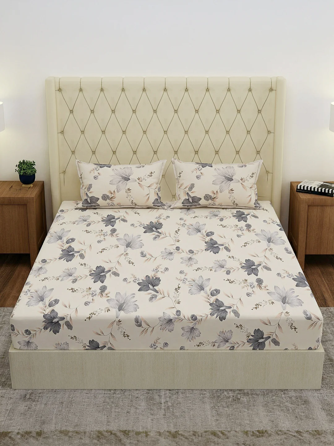 120 GSM Polyester Double Bed Bedsheet with 2 Pillow Covers Clara Collection - Image 3