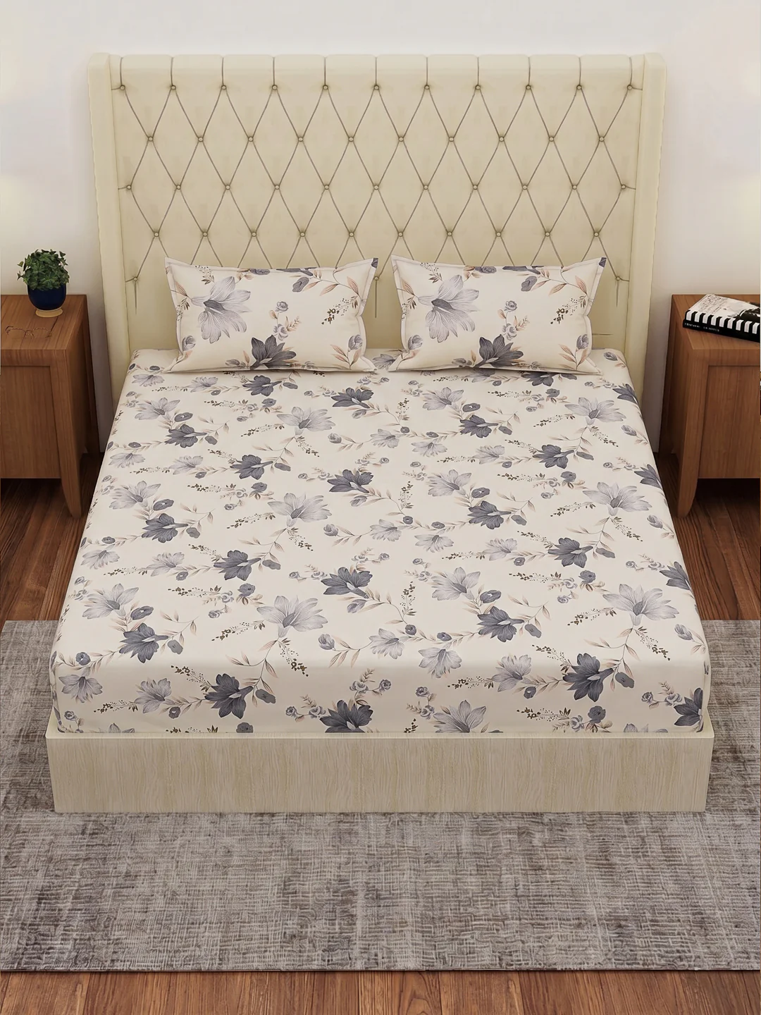 120 GSM Polyester Double Bed Bedsheet with 2 Pillow Covers Clara Collection - Image 4