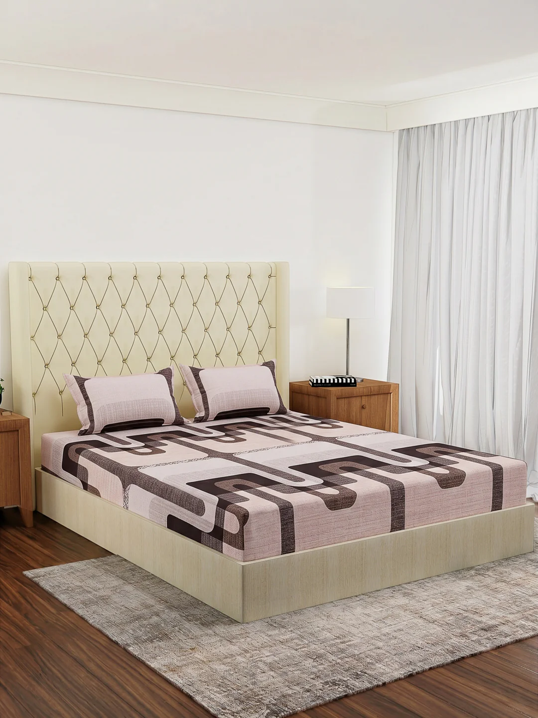 120 GSM Polyester Double Bed Bedsheet with 2 Pillow Covers Clara Collection - Image 2