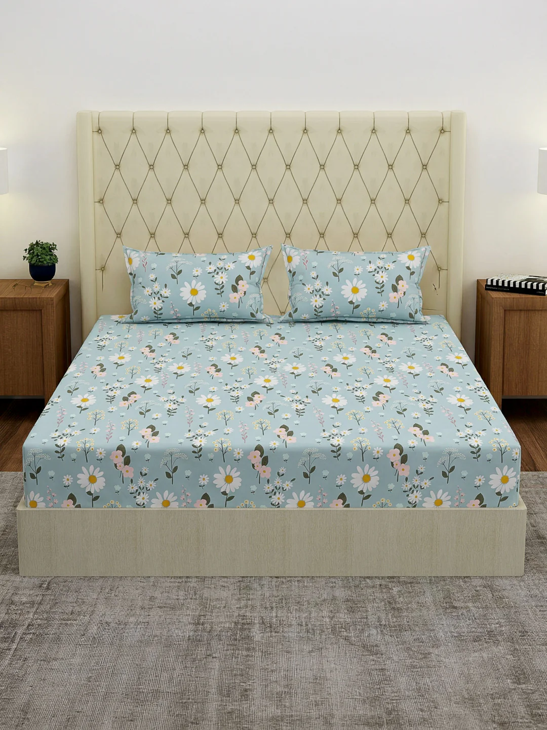 120 GSM Polyester Double Bed Bedsheet with 2 Pillow Covers Clara Collection - Image 3