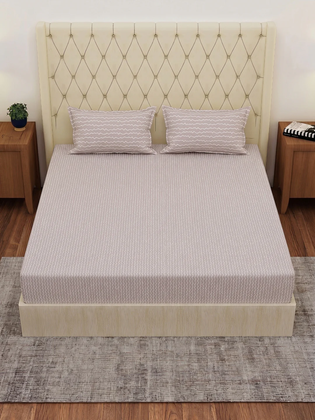 120 GSM Polyester Double Bed Bedsheet with 2 Pillow Covers Clara Collection - Image 4
